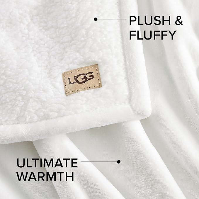 UGG Nita King/California King Blanket Fleece Fluffy Reversible Soft Fuzzy Bedding Cozy Plush Warm Oversized Blanket Machine Washable Bedroom Decor for Big Couch or Bed, 110-inch x 90-inch, White Snow