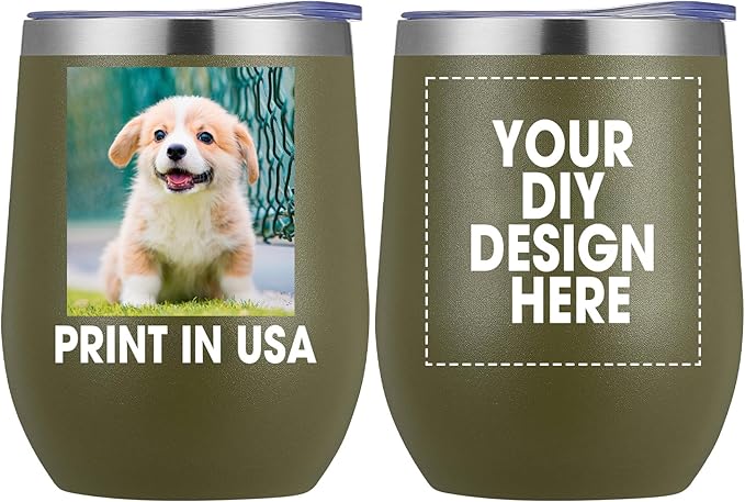Personalized Wine Tumbler Glasses Print in USA Stainless Steel Travel Customized Coffee Cup with Lid & Straw Double Wall Insulated Mug with Colorful Text Logo Photo