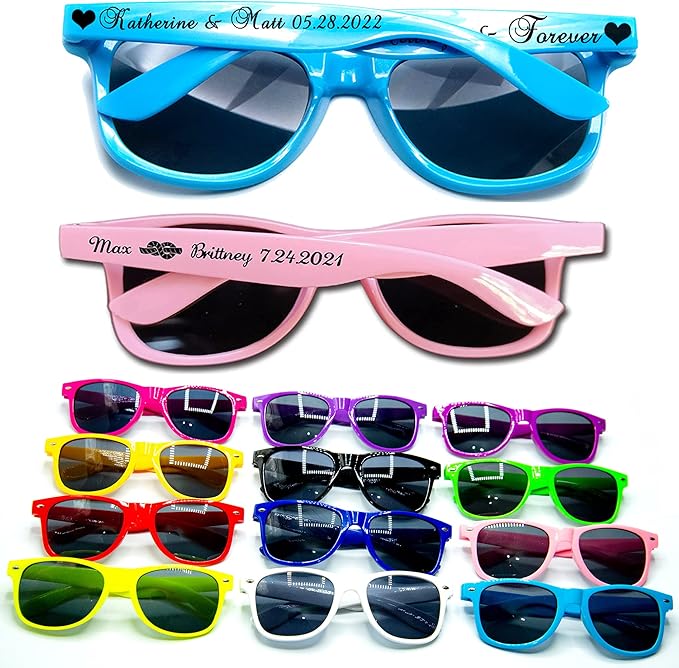 900pc Personalized Wedding Sunglasses Bulk for Guests Party Favors,Custom Personalized Logo Sunglasses Womens Men,Wedding Bridesmaid Sunglasses Gifts,Bachelor Party Favors Set （Light Purple）