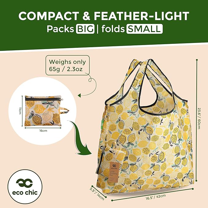 ECO CHIC Foldable Reusable Large Grocery Bags - Foldable Grocery Bags - Lightweight, Recycled & Reusable Shopping Bag - Waterproof, Packable Tote Fitting in Fine Grocery Bag Carrier
