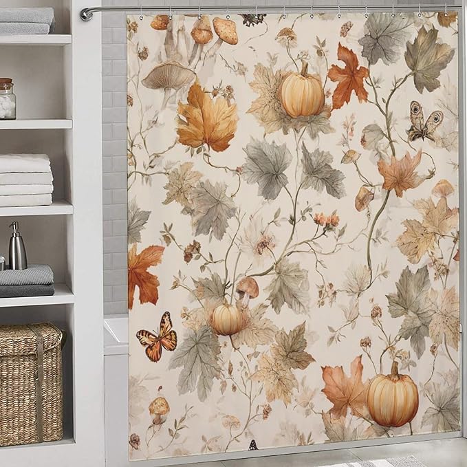 Fall Pumpkin Autumn Thanksgiving Shower Curtain Waterproof Washable Fabric Bathroom Shower Curtains for Bathroom Decorations Home Indoor Decor 72x72Inch