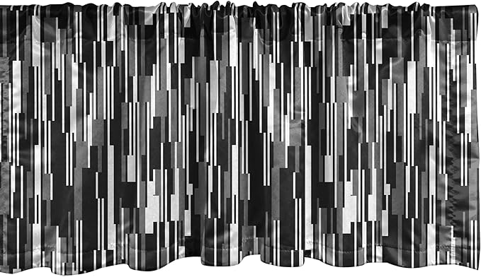 Ambesonne Black and White Window Valance, Barcode Pattern Abstraction Vertical Stripes in Grayscale Colors, Rod Pocket Curtain Valances for Kitchen Bedroom, 54" X 18", Black Grey White