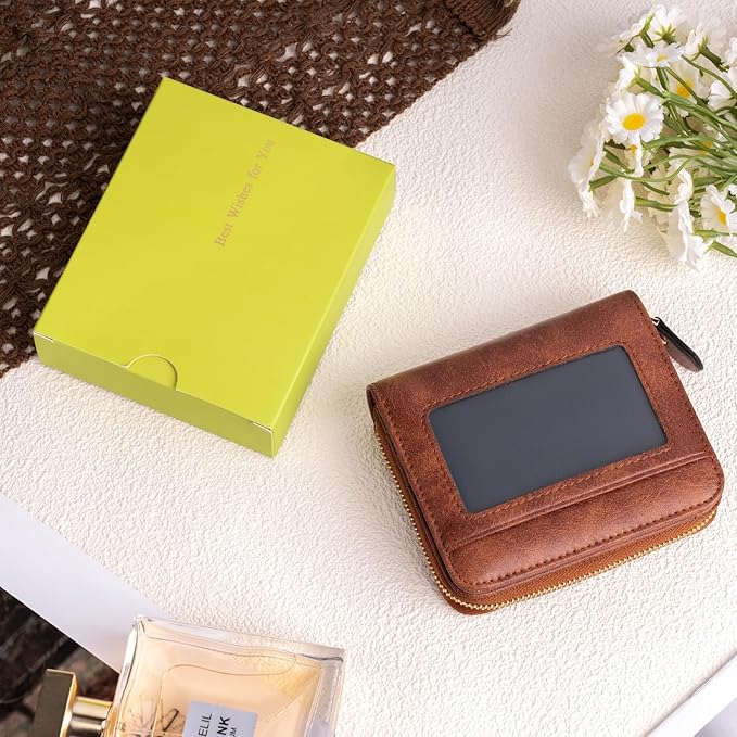 Genuine Small Wallet for Women, Slim RFID Blocking Credit Card Holder with ID Window, Compact Purses for Women with 17 Card Slots