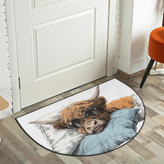 Half Round Door Mat Cool Cow Non Slip Bath Mats Absorbent Front Porch Rugs Shower Mat for Living Room Bedroom Kitchen Bathroom Floor Home Decor