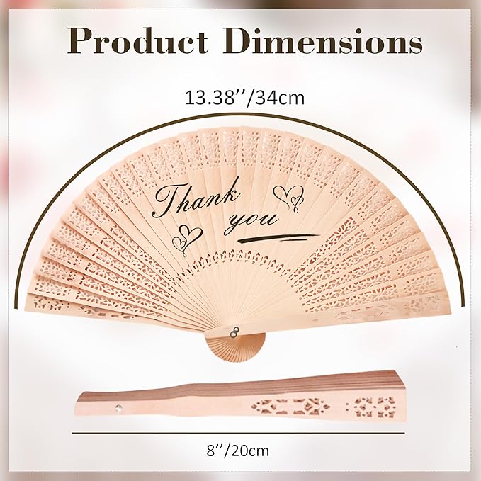 50 Pcs Wedding Fans Engraved Wooden Folding Hand Fans with Organza Bags, Wedding Party Favors for Guests, Bridal Shower & Summer Outdoor Ceremony (Style2,50)