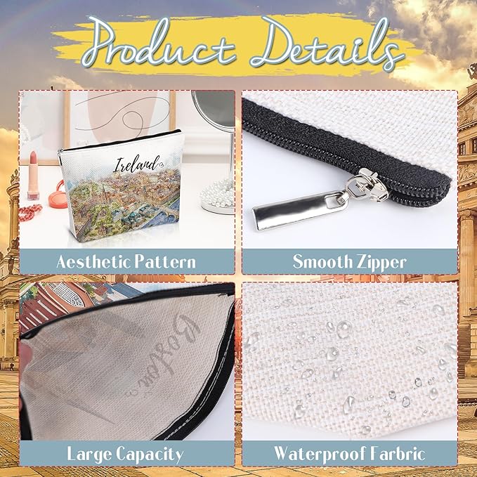 Ireland Makeup Bag Gifts - Ireland Travel Essentials, Ireland Themed Gift Cosmetic Bag, Ireland City Travel Bag with Zipper, Ireland Vocation Trip Gifts for Women Girls Traveller