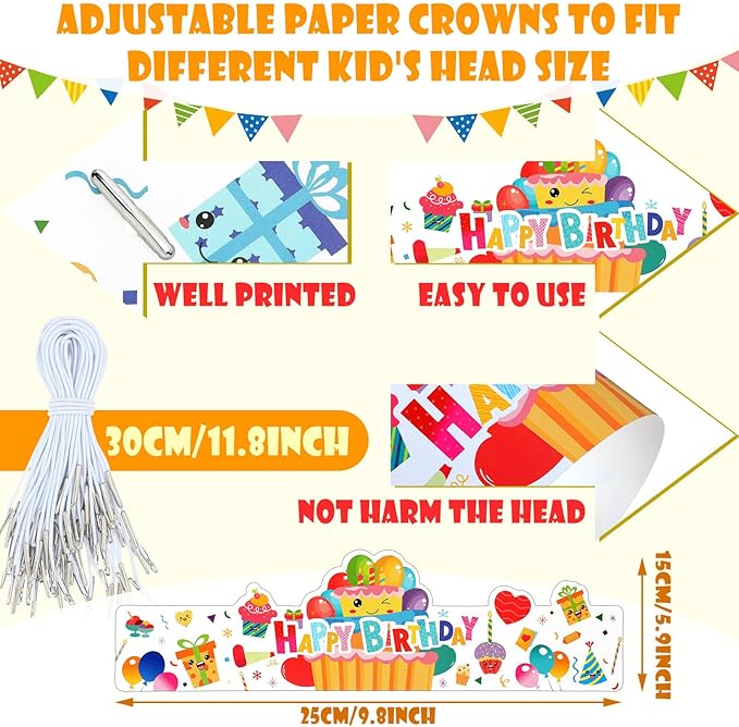 Outus 42 Pack Happy Birthday Crowns for Kids Classroom with Elastic Band for Teachers Students Kindergarten Party