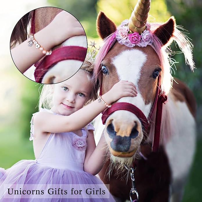 Hidepoo Valentines Gifts for Kids Girls - Unicorn Bracelets for Girls Kids, CZ Initial Unicorns Bracelet Adjustable Heart Initial Unicorn Bracelets Jewelry Birthday Gifts for Girl