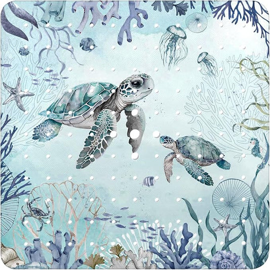 Bathtub Mat Non Slip, Turtle Square Bath tub Mat Shower Floor Mat with Suction Cups for Adults Kids Elderly 21 X 21 Inch