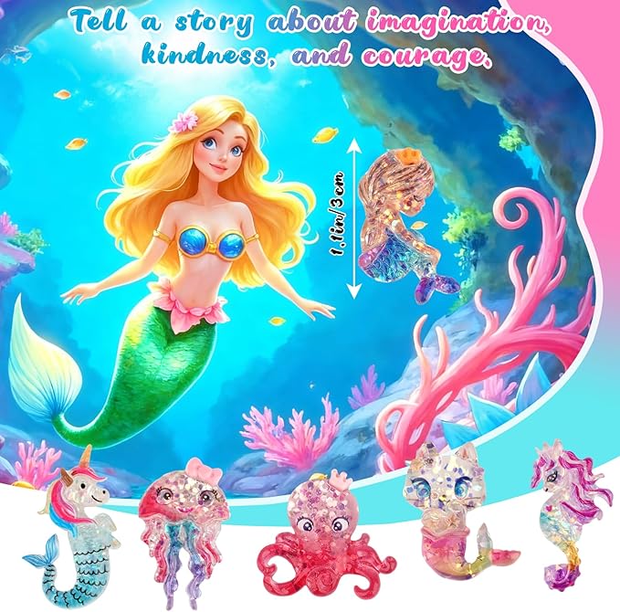 Mermaid Bath Bombs for Girls Kids with Surprise Inside, 6PCS Organic Essential Oil Bubble Bath Bombs for Kids，Christmas Birthday Gift for 3-8 Mermaid Princess Party Favors