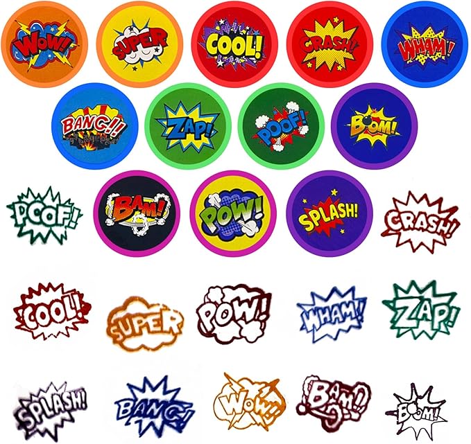 Cinrobiye 24 Pcs Hero Comic Stampers for Boys Girls, Superhero Birthday Party Supplies Favors, Classroom Rewards, Carnival Prizes, Goody Bag Pinata Fillers for Hero Theme Zap Boom Bash Party