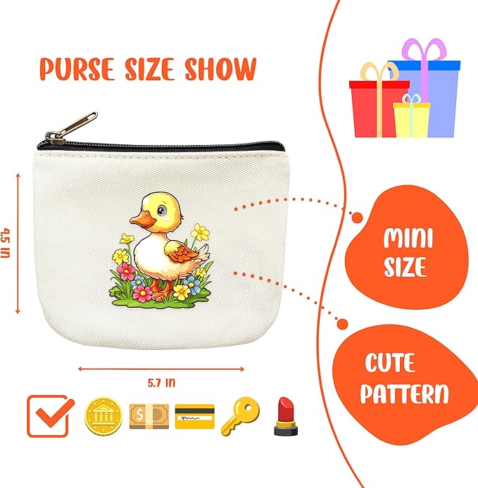 Duck Coin Purse Pouch Bag Holder for Teens Girls Women Kids, Duck Lovers Gifts Stuff Decor, Small Mini Purse Coin Card Key Headset Lipstick!