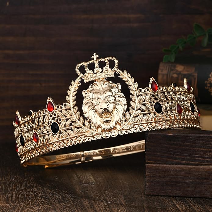 King Crown and Birthday Sash, King Crown for Men,Gold Men's Tiara Prince Diadem,Royal Medieval Cosplay Birthday Prom Halloween Hair Accessories