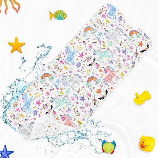 Baby Bath Mat for Tub for Kids, Rainbow Cute Horse Unicorn 40 X 16 Inch Extra Long Toddler Bathtub Non Slip Sweet Happy Shower Mat for Tub Anti Slip with Suction Cups and Drain Holes