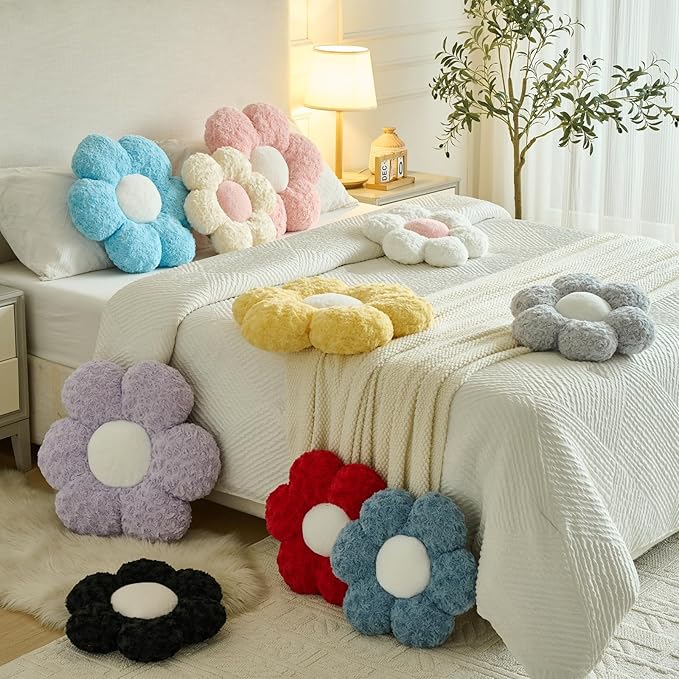 Flower Pillows, Decorative Throw Pillow with Soft Plush for Couch, Flower Shaped Pillow Home Decor Daisy Pillow for Bed (Lavender Purple, 14.9 Inches)