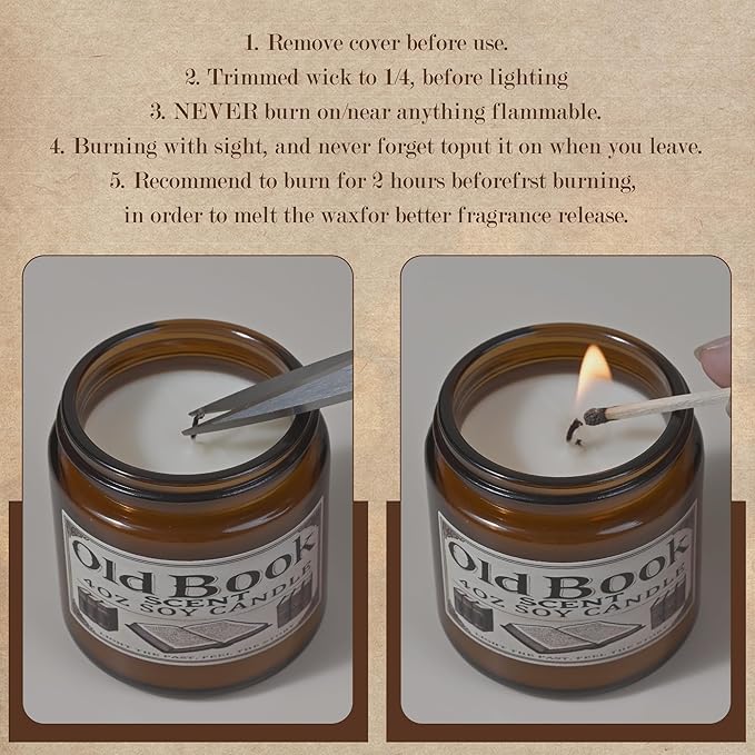 Old Book Candle, Book Lovers Gifts Ideas for Readers, Reading Accessories, Bookish Present, Birthday Gifts for Women, Bookworm, Librarian, Men
