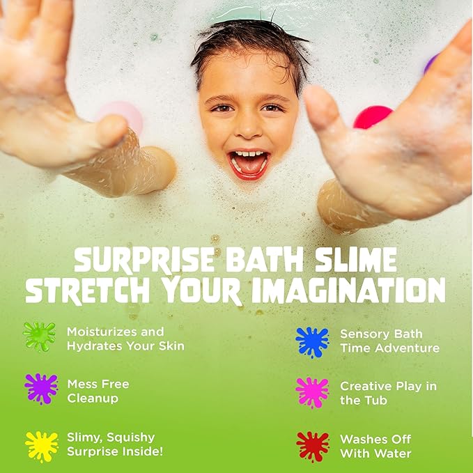 Bubble Bombs for Kids with Surprise Bath Slime Inside (6 Pack) - Colorful Sensory Toys Inside for Boys & Girls – Fizzes, Foams & Bubbles, Fruity Scents, Made in USA by Two Sisters