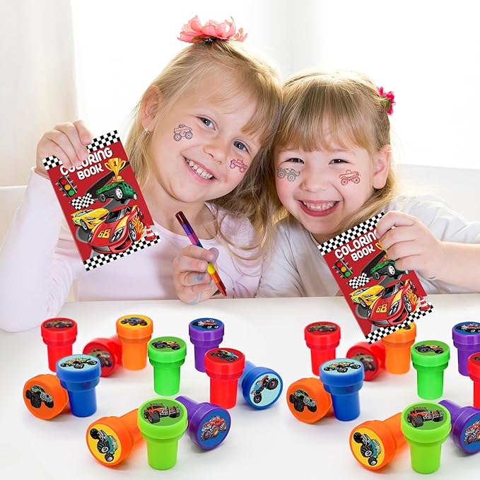 Cinrobiye 24 PCS Monster Truck Party Stampers，Truck & Car Birthday Favors, Hot Wheels Party Supplies, Classroom Rewards, Carnival Prizes, Goodie Bag & Pinata Fillers for Boys Girls