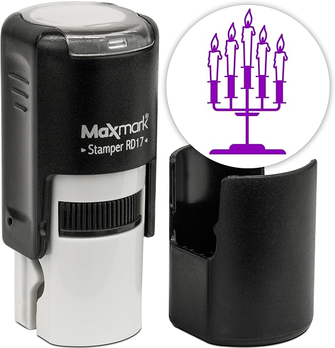 MaxMark Round Self Inking Halloween Stamp - Candle Holders - Purple Ink