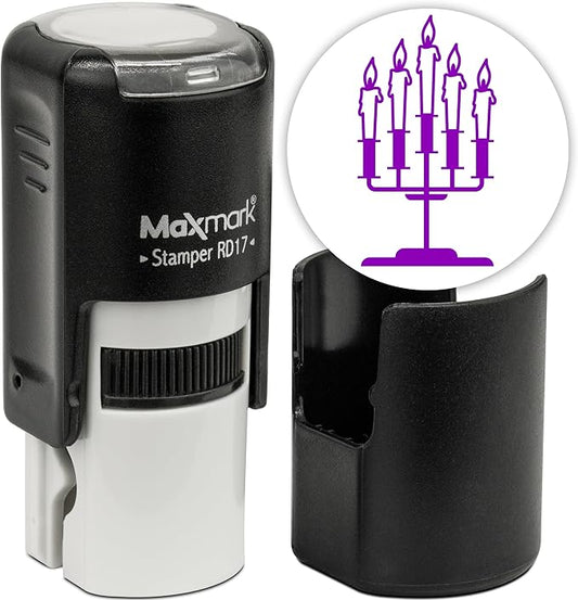 MaxMark Round Self Inking Halloween Stamp - Candle Holders - Purple Ink