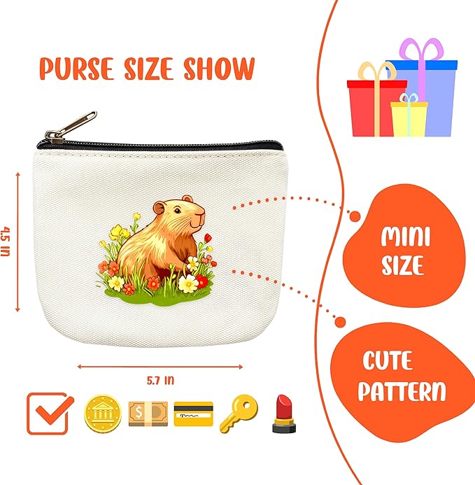 Capybara Coin Purse Pouch Bag Holder for Teens Girls Women Kids, Capybara Lovers Gifts Stuff Decor, Small Mini Purse Coin Card Key Headset Lipstick!