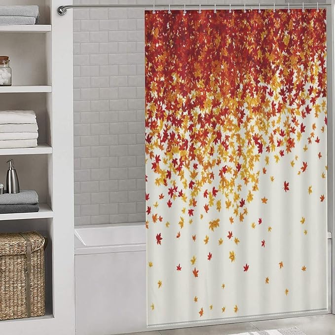 Fall Autumn Shower Curtain Maple Leaves Orange Red Leaf Harvest Waterproof Washable Fabric Bathroom Shower Curtains for Bathroom Decorations Home Indoor Decor 53x72Inch