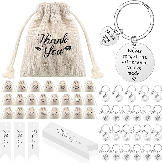 72 Pcs Employee Appreciation Gifts Bulk for Coworker 2025 Thank You Gifts Keychain with Drawstring Bag and Card