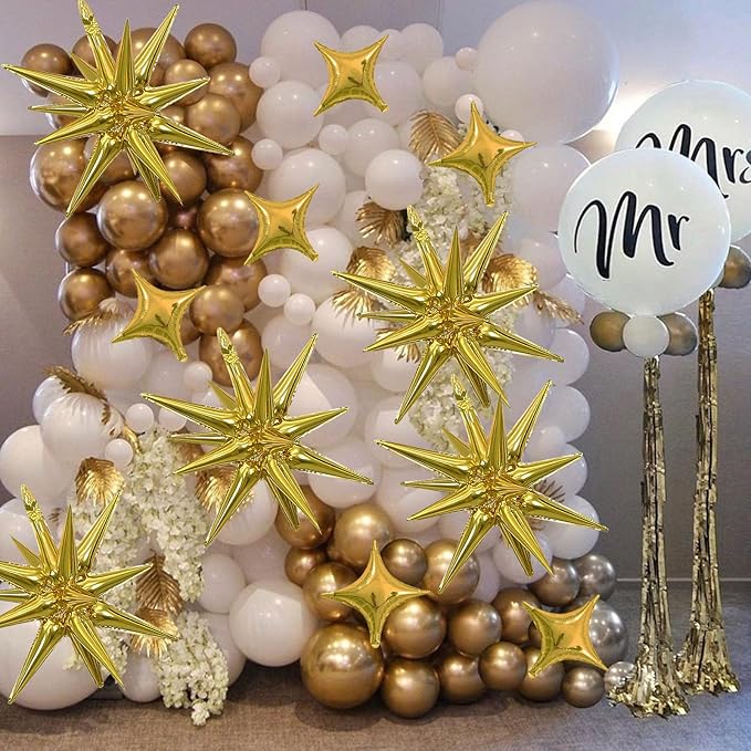12PCS Gold Star Balloons, Gold Explosion Star Balloons Aluminum Foil Balloon Spike Balloon for Birthday Bachelorette New Year Graduation Party Decorations