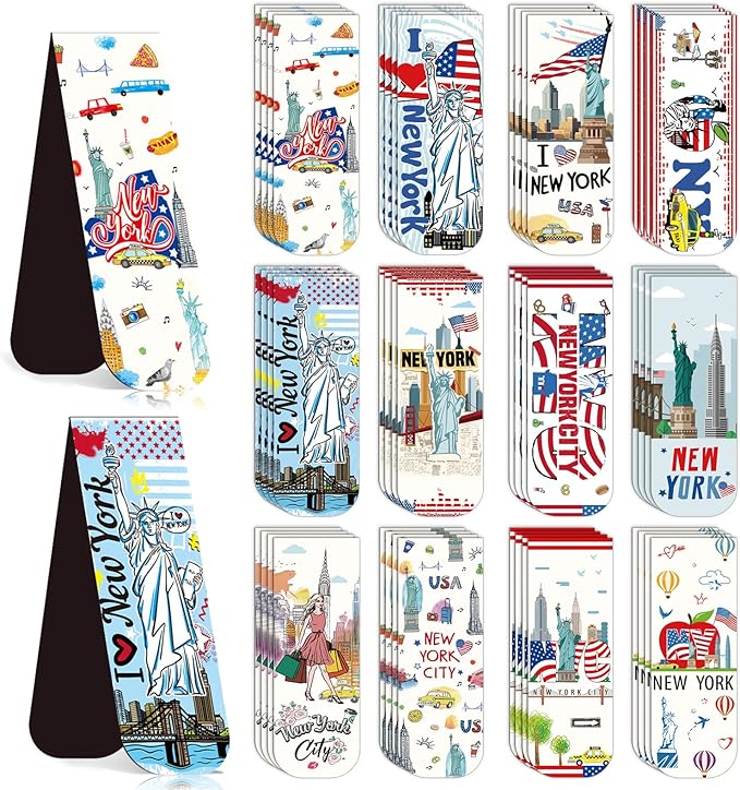 New York Magnetic Bookmark Gifts - Wxiben 48PCS City Travel Magnetic Bookmarks NYC Book Marks Magnets USA City Page Marker Clip for Women Book Lovers Traveler Students Teacher New York Souvenirs Gift