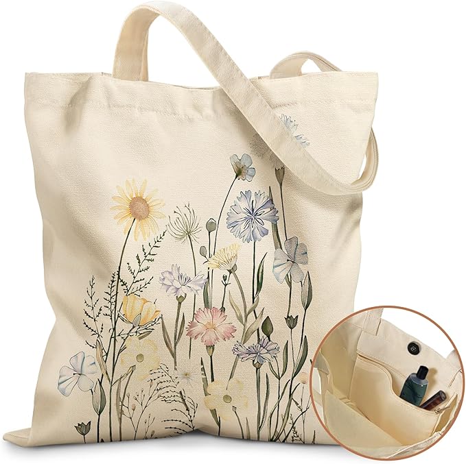 Miss Adola Aesthetic Tote Bag for Girls - with Magnetic Buckle and Zipper Inner Pocket for Women Lady Canvas Cotton Tote Bag