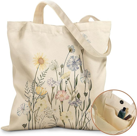 Miss Adola Aesthetic Tote Bag for Girls - with Magnetic Buckle and Zipper Inner Pocket for Women Lady Canvas Cotton Tote Bag