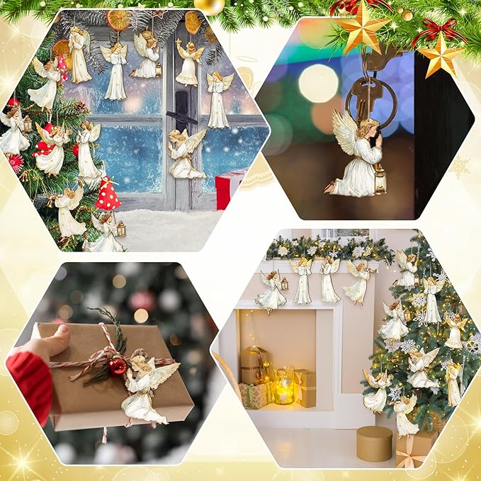 Yookeer 36 Pieces Angel Christmas Ornaments Wooden Xmas Tree Decorations Rustic Hanging Ornaments Farmhouse Angel Christmas Decorations for Xmas Tree Holiday Indoor Decor