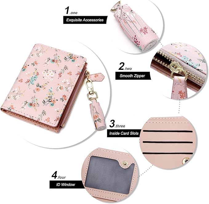 GEEAD Small Wallets for Women Bifold Slim Coin Purse Zipper ID Card Holder
