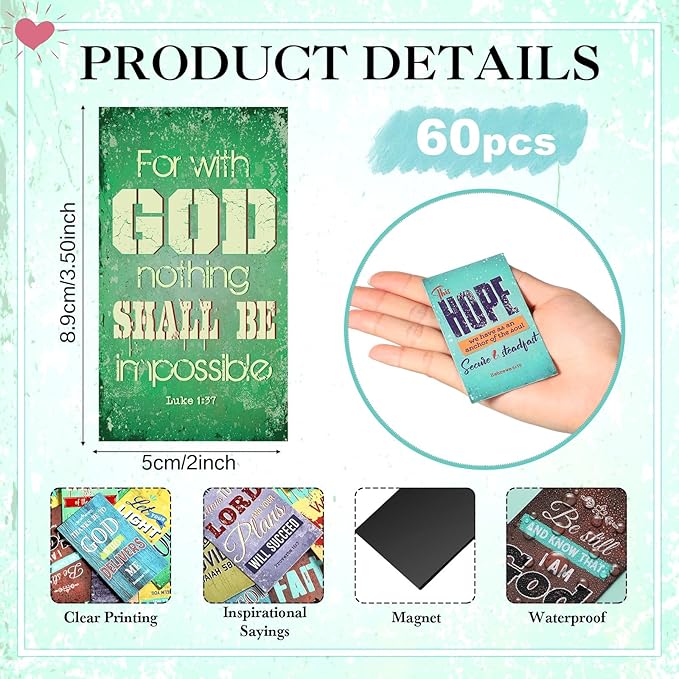 Blosssound 60 Pcs Inspirational Christian Magnets with Bible Verses Religious Refrigerator Magnet Motivational Quotes Fridge Scripture Positive Gifts for Home Office School Locker Decor(Retro)