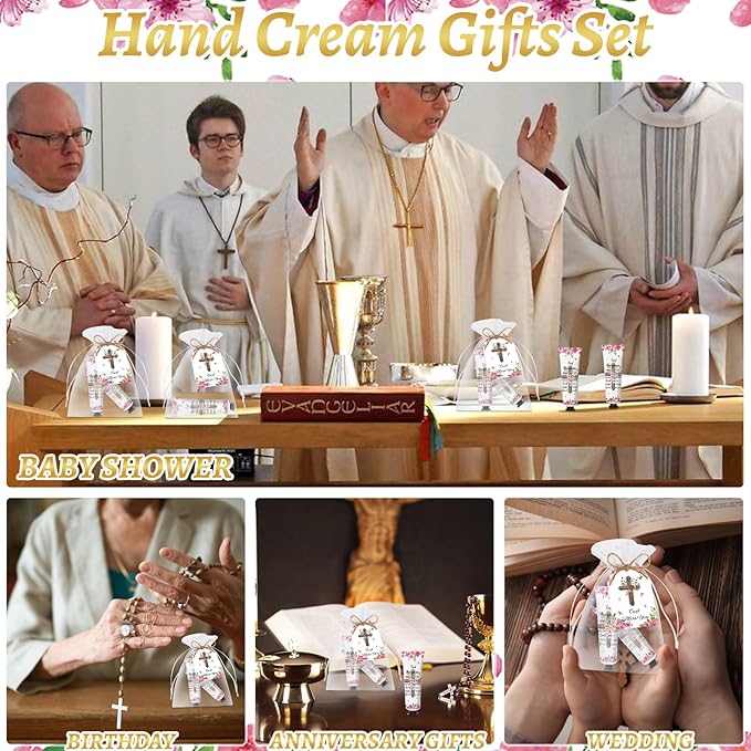 50 Pack Christian Hand Cream Set Gifts for Women Bible Verse Bulk Hand Lotion Travel Size, Hand Cream party Appreciation Gifts with Cards and Organza Bags for Teacher Mom Friend Valentine's Gift