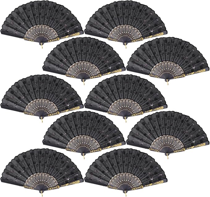QIRMIZI 30 Pack Fabric Folding Handheld Fans, Perfect for Weddings, Parties, and Dancing,Black