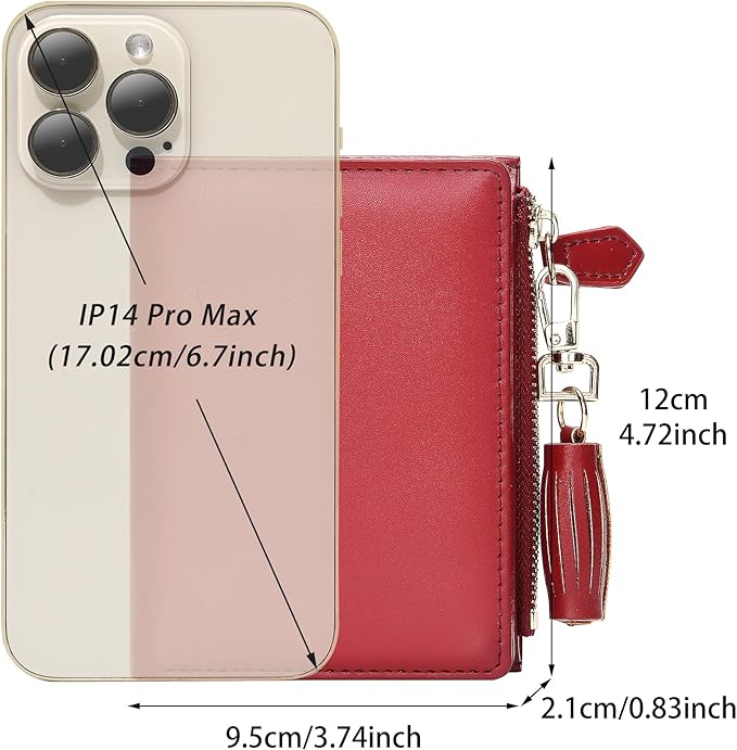 GEEAD Red Small Wallets for Women Bifold Slim Coin Purse Zipper ID Card Holder