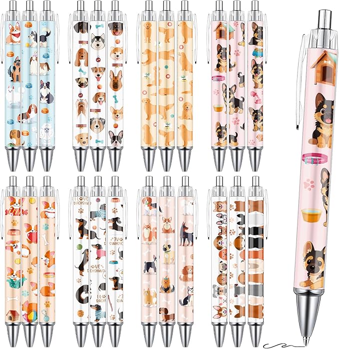 Dog Ballpoint Pens Gifts - 24 Pcs Cartoon Pet Pen Set Paw Print Puppy Retractable Smooth Writing Ballpoint Pen Gift for Women Men Dogs Lovers Students Teacher Office School Supplies
