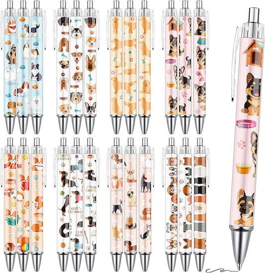 Dog Ballpoint Pens Gifts - 24 Pcs Cartoon Pet Pen Set Paw Print Puppy Retractable Smooth Writing Ballpoint Pen Gift for Women Men Dogs Lovers Students Teacher Office School Supplies