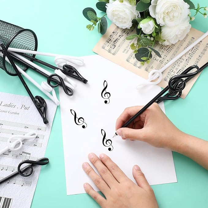 Lincia 100 Pcs Music Note Pens Bulk Musical Ballpoint Pens Music Themed Party Favors Novelty Musical Choir Prizes Gifts Piano Teacher Gift for Artists Office Decorative Supplies(Black, White)