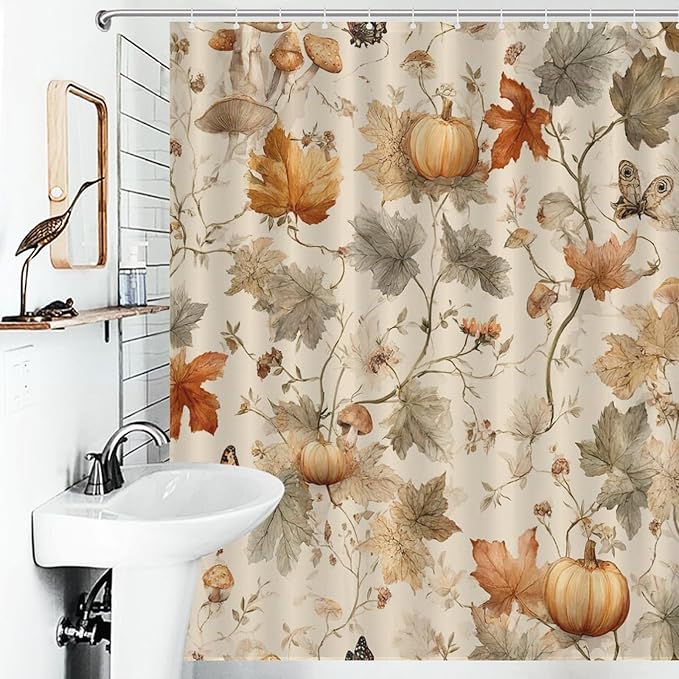 Fall Pumpkin Autumn Thanksgiving Shower Curtain Waterproof Washable Fabric Bathroom Shower Curtains for Bathroom Decorations Home Indoor Decor 56x72Inch