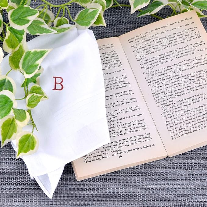 Initial Handkerchief for Men, Monogrammed Boxed 3 Piece Set,100% Cotton