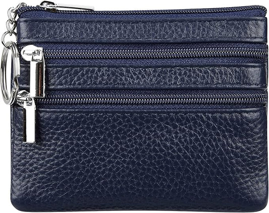 Women's Genuine Leather Coin Purse Mini Pouch Change Wallet with Keychain