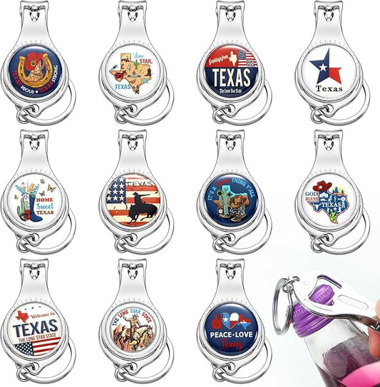 12 Sets Texas Souvenirs Gifts Texas Multi Function Bottle Opener Nail Clipper Keychain Souvenir Gifts for Traveler Men Women Party Supplies