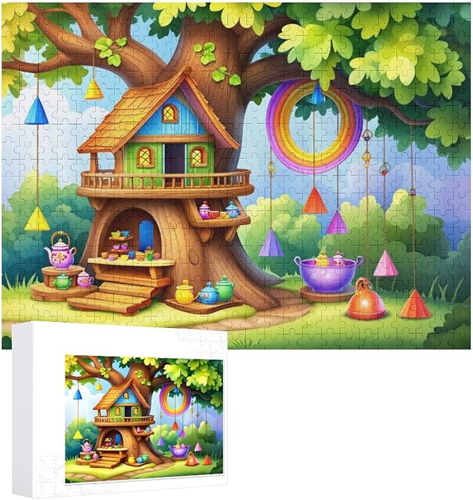 Wooden Puzzle - Fantastical Treehouse Escape Jigsaw Puzzles，Wooden Puzzles for Adults 500 Pieces Challenge Puzzles，Educational Games，Family Puzzles，Unique Gifts for Wall Art