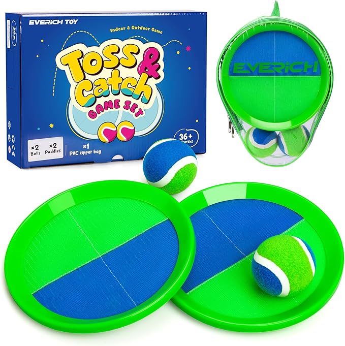EVERICH TOY Upgraded Toss and Catch Ball Game Set, Kids Toy Stocking Stuffers for Boys Girls Ages 3-12, Includes 2 Paddles 2 Sticky Balls, Water-Resistant Indoor Outdoor Toy for Beach Pool Yard