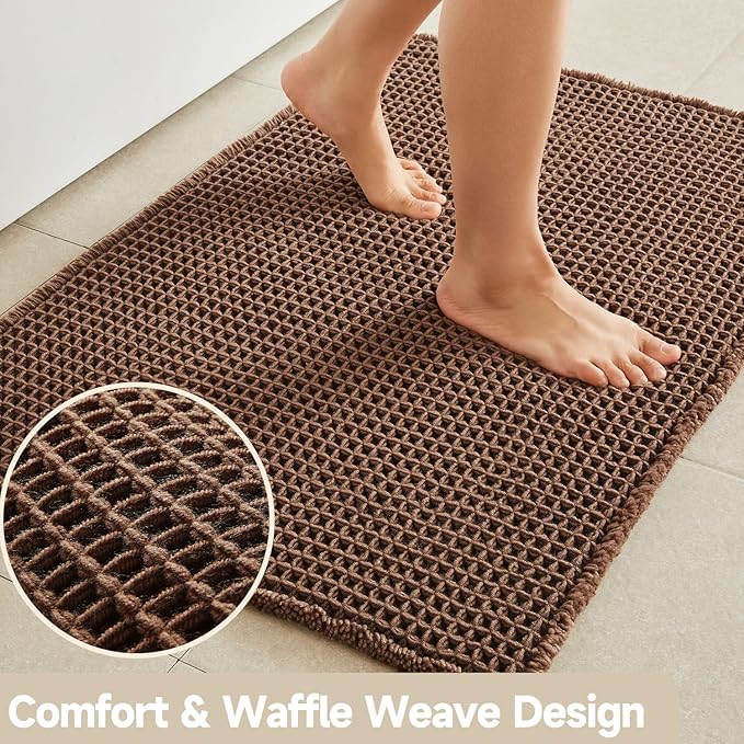 Waffle Runner Rug Bathroom, Long Boho Bathroom Rugs Non Slip Washable Super Absorbent Quick Dry Farmhouse Bath Decor, 72"x24" Mocha