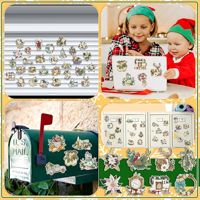 30 Pcs Refrigerator Diamond Art Magnets Easy Diamond Art Kits Fridge Stickers for Adults Kids DIY Home Decors(Winter)