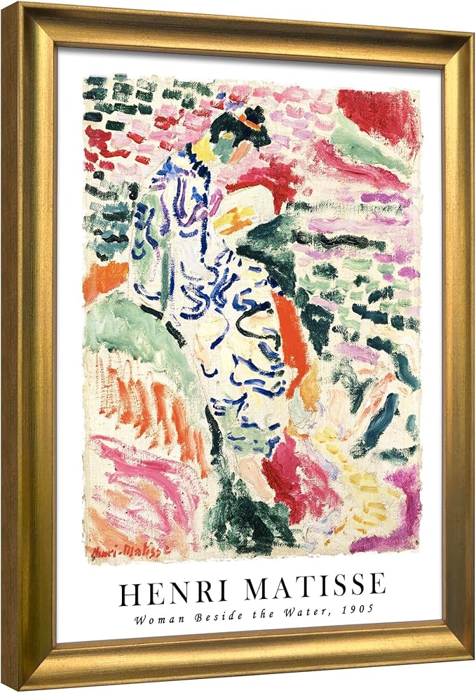 Wieco Art Framed Wall Art Woman Beside the Water 1905 by Henri Mattise Abstract Colorful Art Matisse Posters Canvas Prints for Wall and Home Office Decorations Bronze Gold Frame