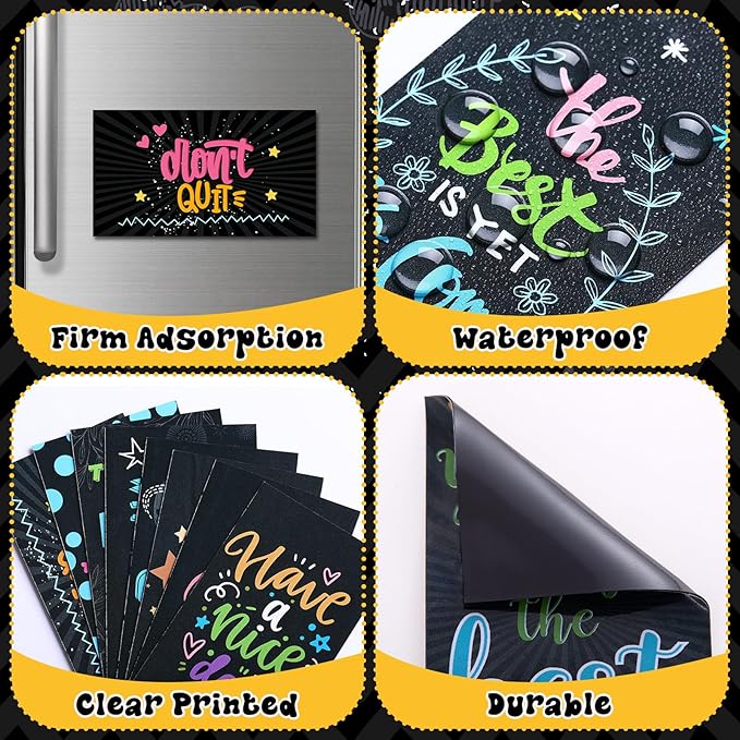 Xuhal 60 Pcs Inspirational Magnets Bulk Rectangle Positive Affirmation Magnets Decals Decorative Inspiring Fridge Magnetic Stickers for Adults Students Team Motivational Gifts(Black,Paint)